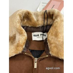 miumiu 25新型ウールネックジッパー刺繍コットンコート