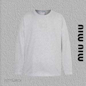 miumiu焼花アルファベット刺繍長袖Tシャツ