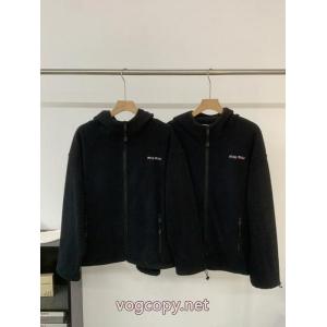 Miu Miu2026新アルファベット刺繍ロゴツイードファスナーコート
