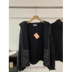 Miu Miu2026新アルファベット刺繍ロゴツイードファスナーコート