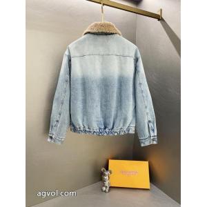 MIU MIUミューミューラムウール水洗い刺繍ロゴジャケットデニムジャケット男女同型