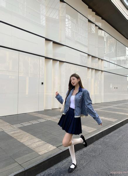 Miumiu繆繆ポケットカスタムジャカードブロックマーカー衝突色ファスナーコート 0