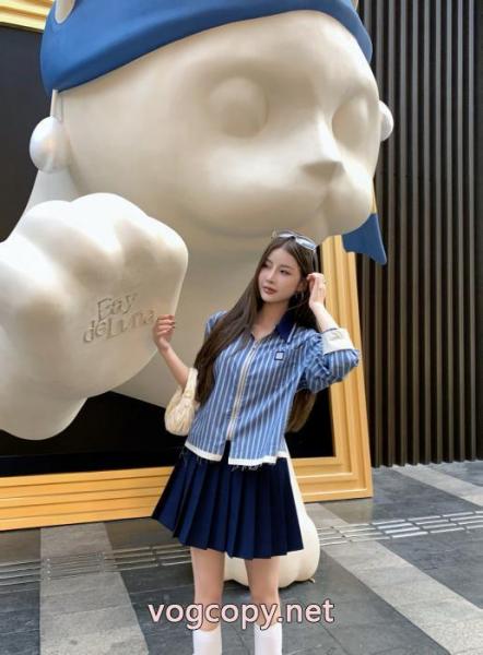 Miumiu繆繆ポケットカスタムジャカードブロックマーカー衝突色ファスナーコート 3
