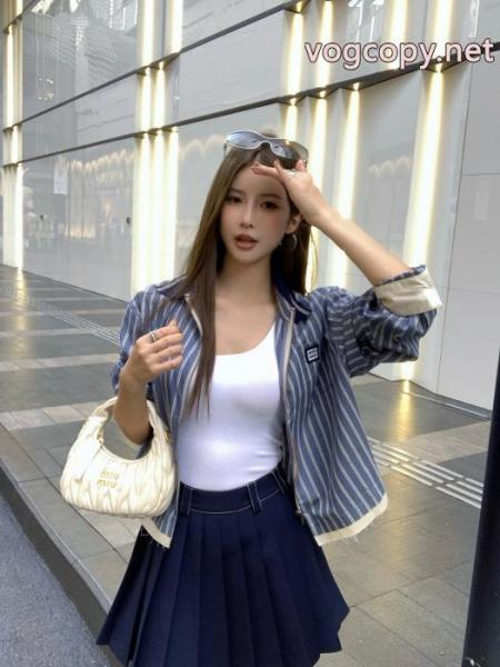 Miumiu繆繆ポケットカスタムジャカードブロックマーカー衝突色ファスナーコート 4
