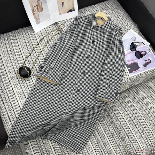 早秋冬miumiu新作チェックリバーシブルカーディガンロングコート 0
