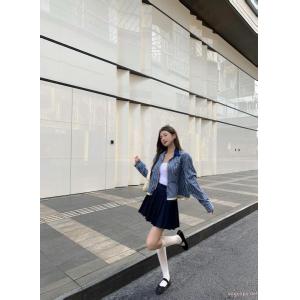 Miumiu繆繆ポケットカスタムジャカードブロックマーカー衝突色ファスナーコート