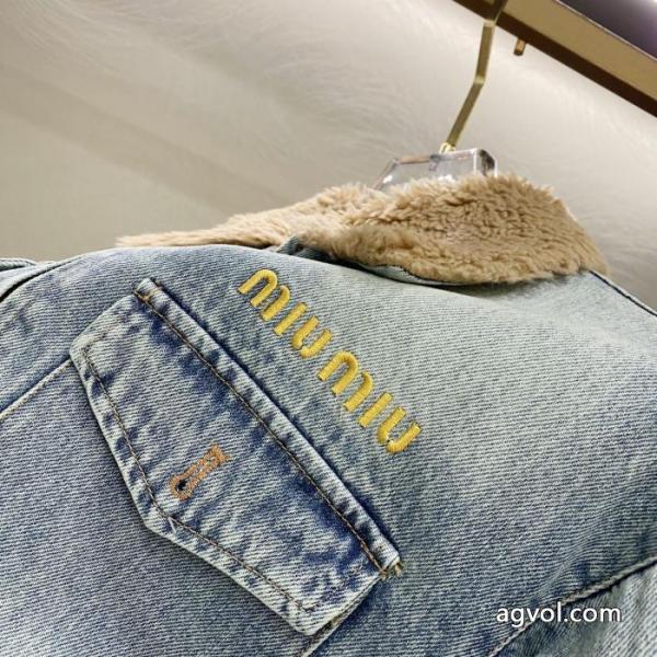 MIU MIUミューミューラムウール水洗い刺繍ロゴジャケットデニムジャケット男女同型 4